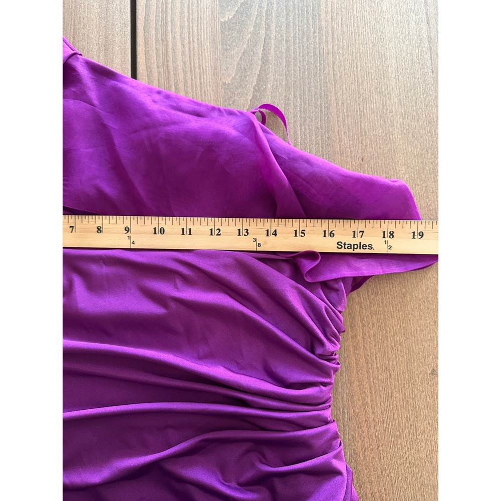 Adrianna Papell Purple One Shoulder Ruched Silk Ruffle Cocktail Mini Dress - Picture 5 of 9